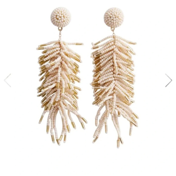 Mango Bohemian Ecru Beaded Chandelier Post Earrings‎ New - Picture 1 of 4